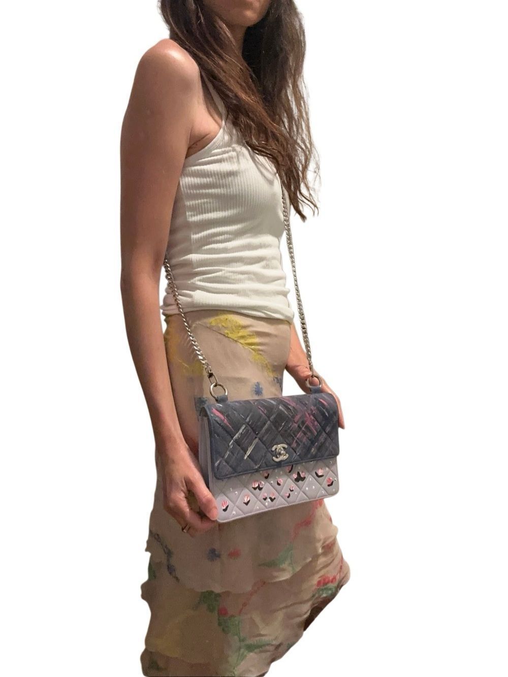 Chanel Two-Tone Quilted Shoulder Bag with Floral Paint Details